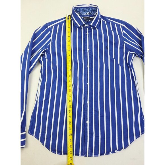 Polo Ralph Lauren Classic Fit Size 12 Womens Blue White Stripe Chest Logo Shirt - Picture 9 of 10
